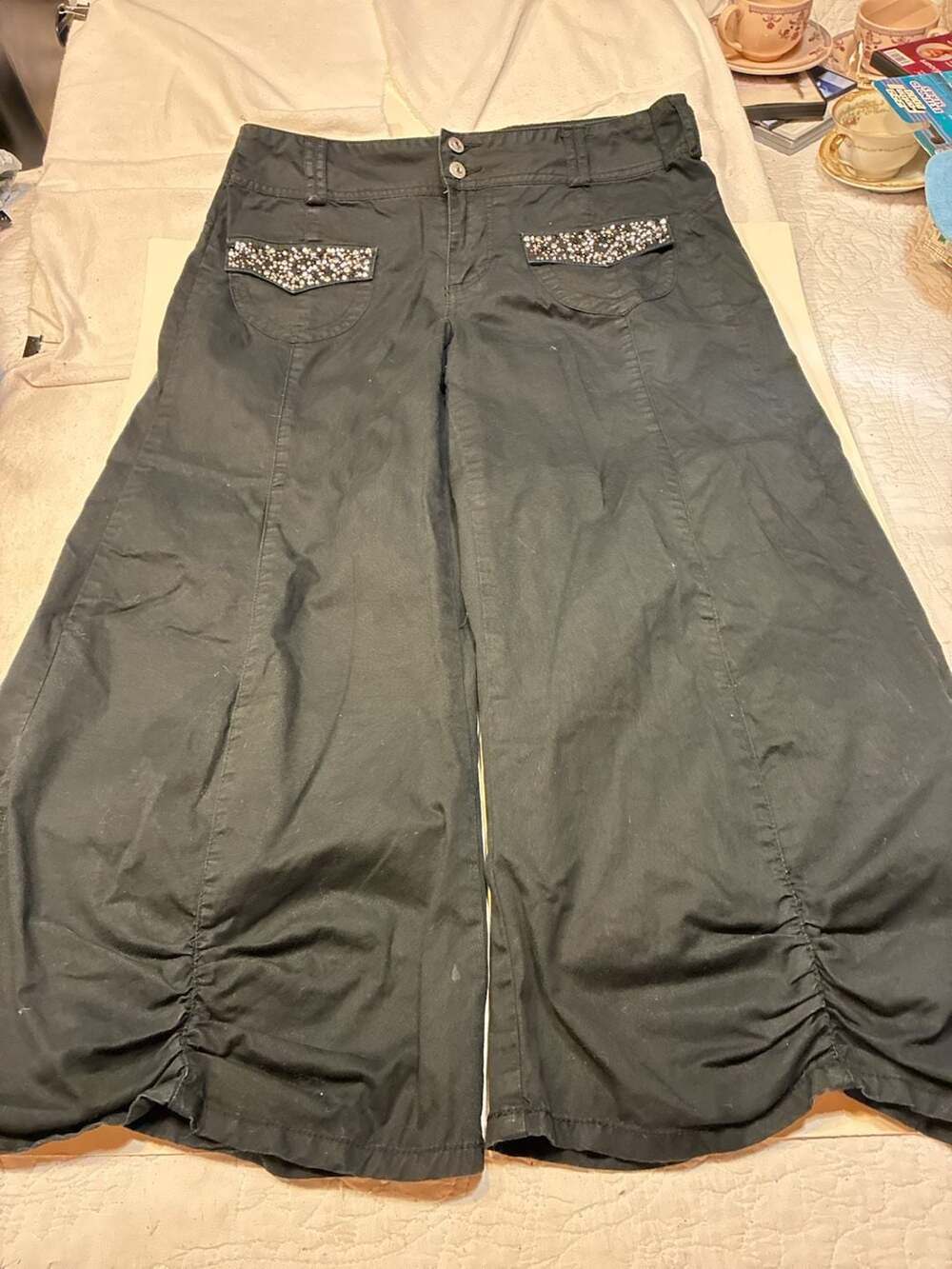 Candie's Pants Size 13 Black Wide Leg Rhinestone Accents